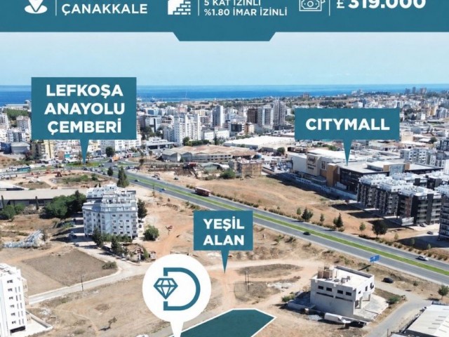 Çanakkale, Mağusa'da Önü Yeşil Alana Sahip Satılık Arsa (864 m2, 1.80 İmar Ve 5 Kat İzinli, projede 20 konut yapılabilir)