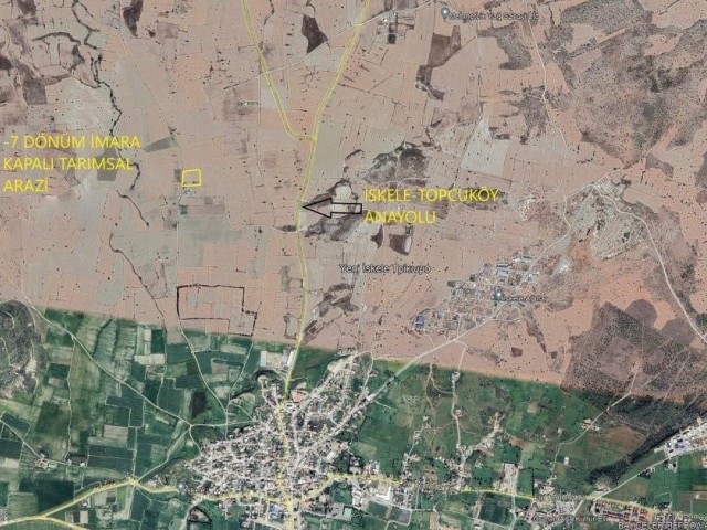 İskele Bölgesinde Satılık 7 Dönüm Arazi (Resmi Yolu Olan). Toplam Fiyat: 70.000 Stg.