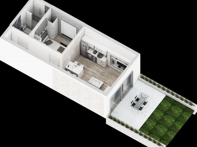 1+1: Toplam alan 54,22 m², yaşam alanı 34,97 m², özel teras ve bahçe. Konum - Yeni Erenköy - Fotoğraf 4