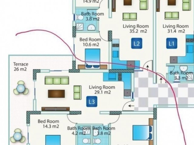 en uygun fiyat, havuz manzaralı, ferah 2+2 iskele Long Beach’te , Caesar resort 6 etap🔥