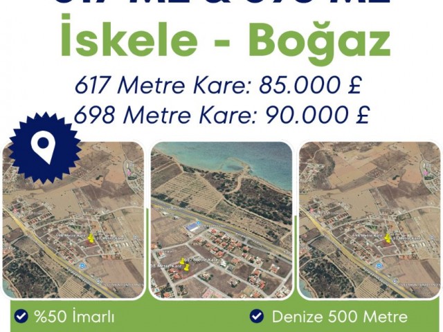 🌿İskele Boğaz’da Satılık Arsalar | Dubleks Villa Yapımına Uygun | 617 ve 698 Metre Kare | % 50 İmarlı | Denize 500 m | Yatırımlık Fırsat