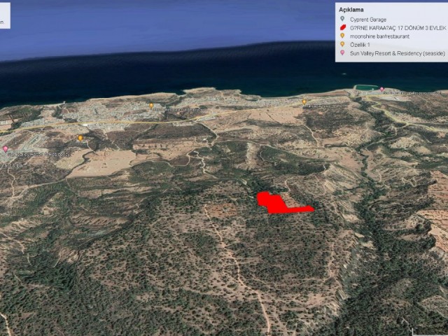 Girne Karaağaçda Dağ ve Deniz Manzaralı 17.3 Dönüm Satılık Arazi Adem Akın05338314949 - Fotoğraf 4