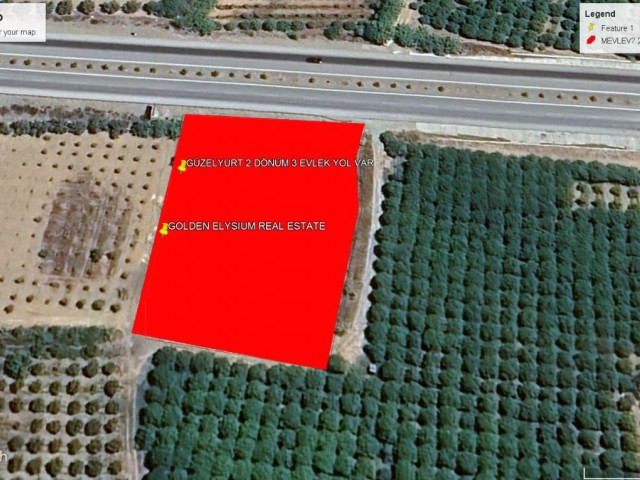 NOT: DÖNÜM FİYATI 55,000 GBP GÜZELYURT MEVLEVİ DE ANA YOLA TEMASLI SATILIK 2 DÖNÜM 3 EVLEK FASIL 96 ARAZİ ADEM AKIN 05338314949