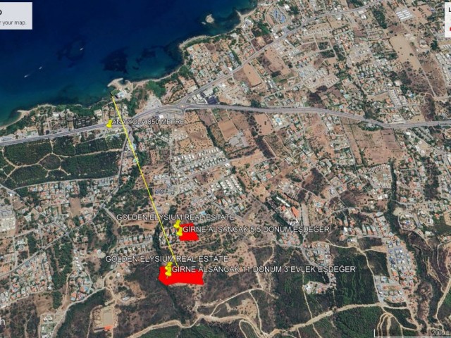 Not: Dönüm Fiyatı : 200,000 GBP : Girne Alsancak da Süper Deniz Manzaralı Site ve Willa Yapımına Uygün Satılık 11 Dönüm 3 Evlek Eşdeğer Koçanlı Arazi Adem Akın 05338314949 - Fotoğraf 2